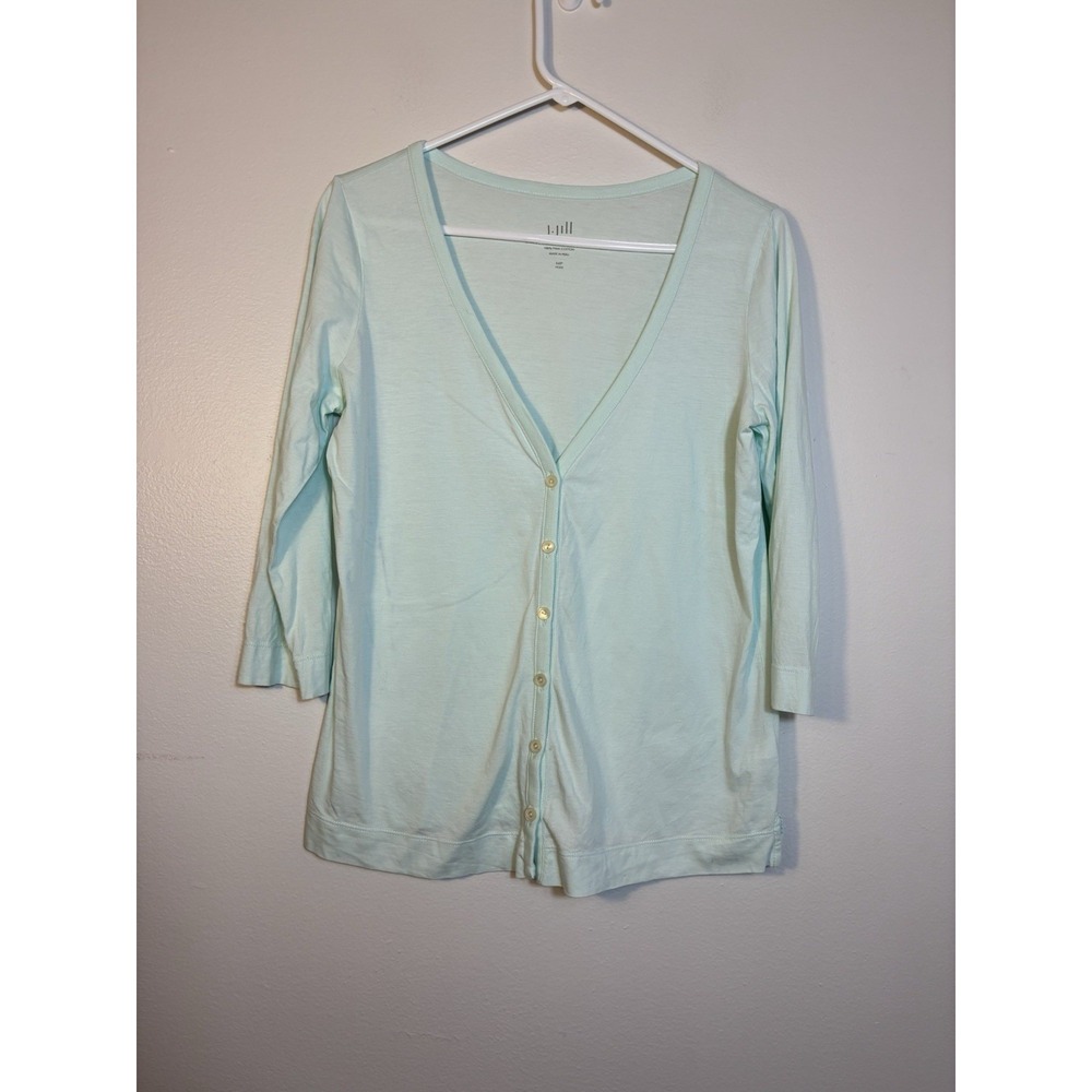 J Jill Extra Fine Pima Cotton Cardigan MP‎ Light Green Button Front Casual
